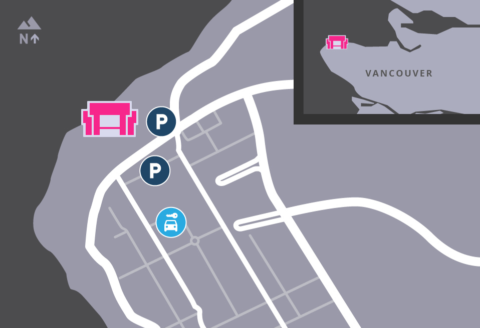 Map of MOA's surrounding area, showing parking.